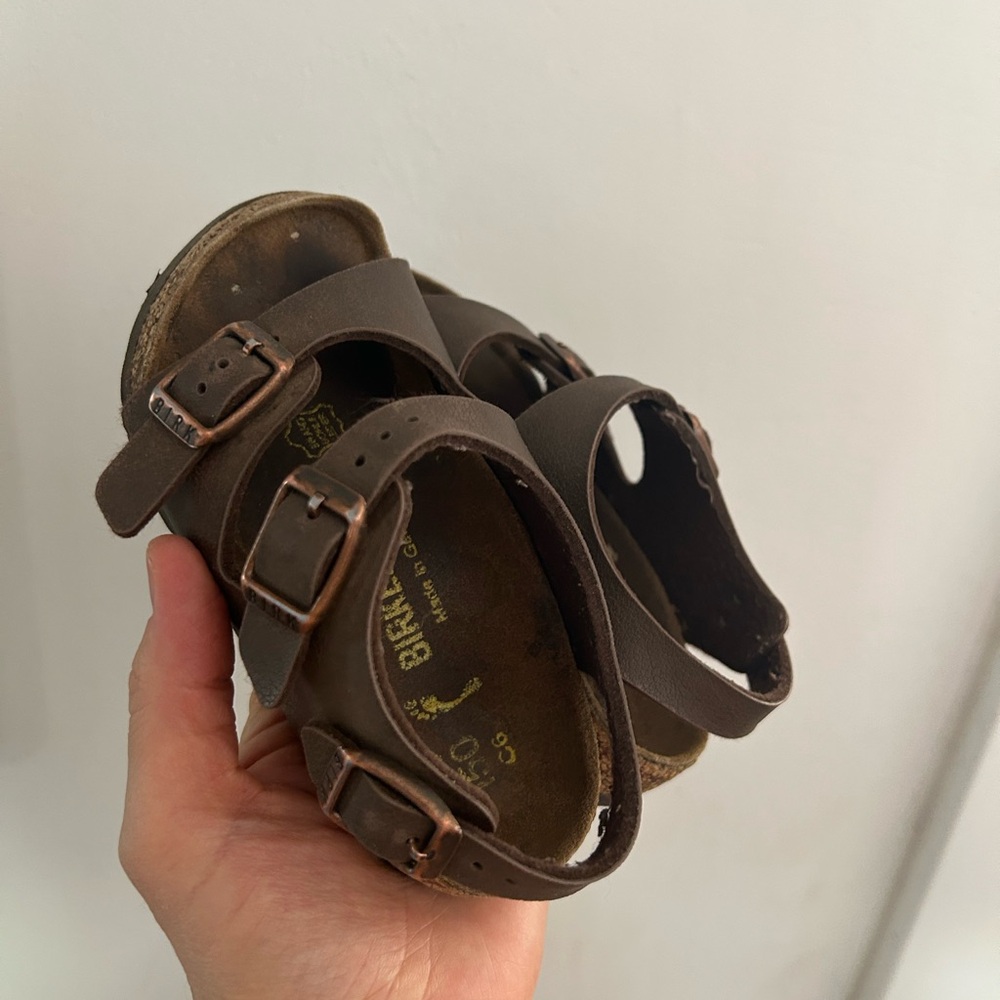 Birkenstock Kids Dark Brown Double-Strap Leather Sandals